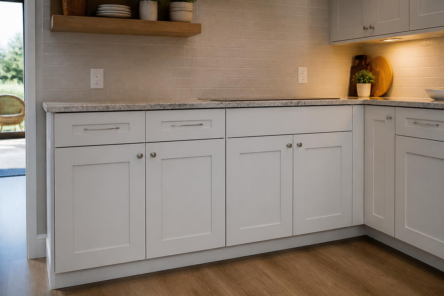 Finished refaced cabinet run with even gaps between doors and drawer fronts